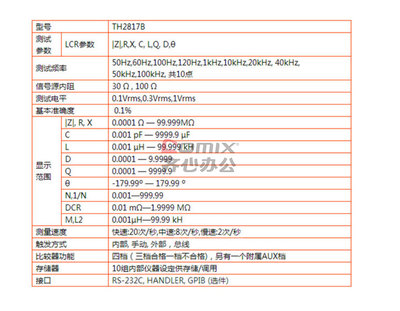 同惠 LCR數字電橋 TH2817B 單位:臺
